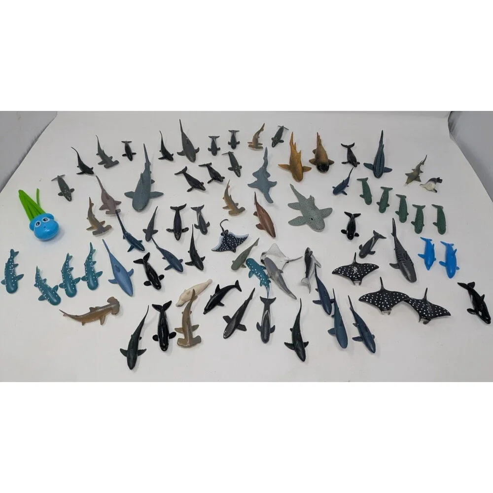 Lot of 72 Ocean Sea Animal Figures Sharks Whales Rays PVC Toy Bulk Bundle